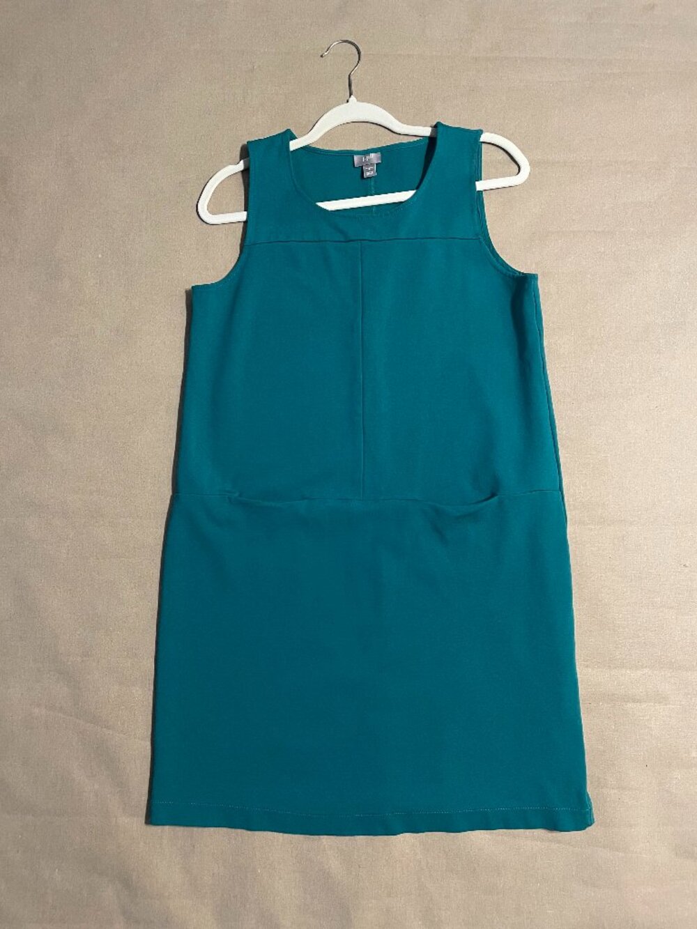 J. Jill Ponte Knit Shift Dress Sz M Green Sleeveless Pockets Fundraiser Workwear